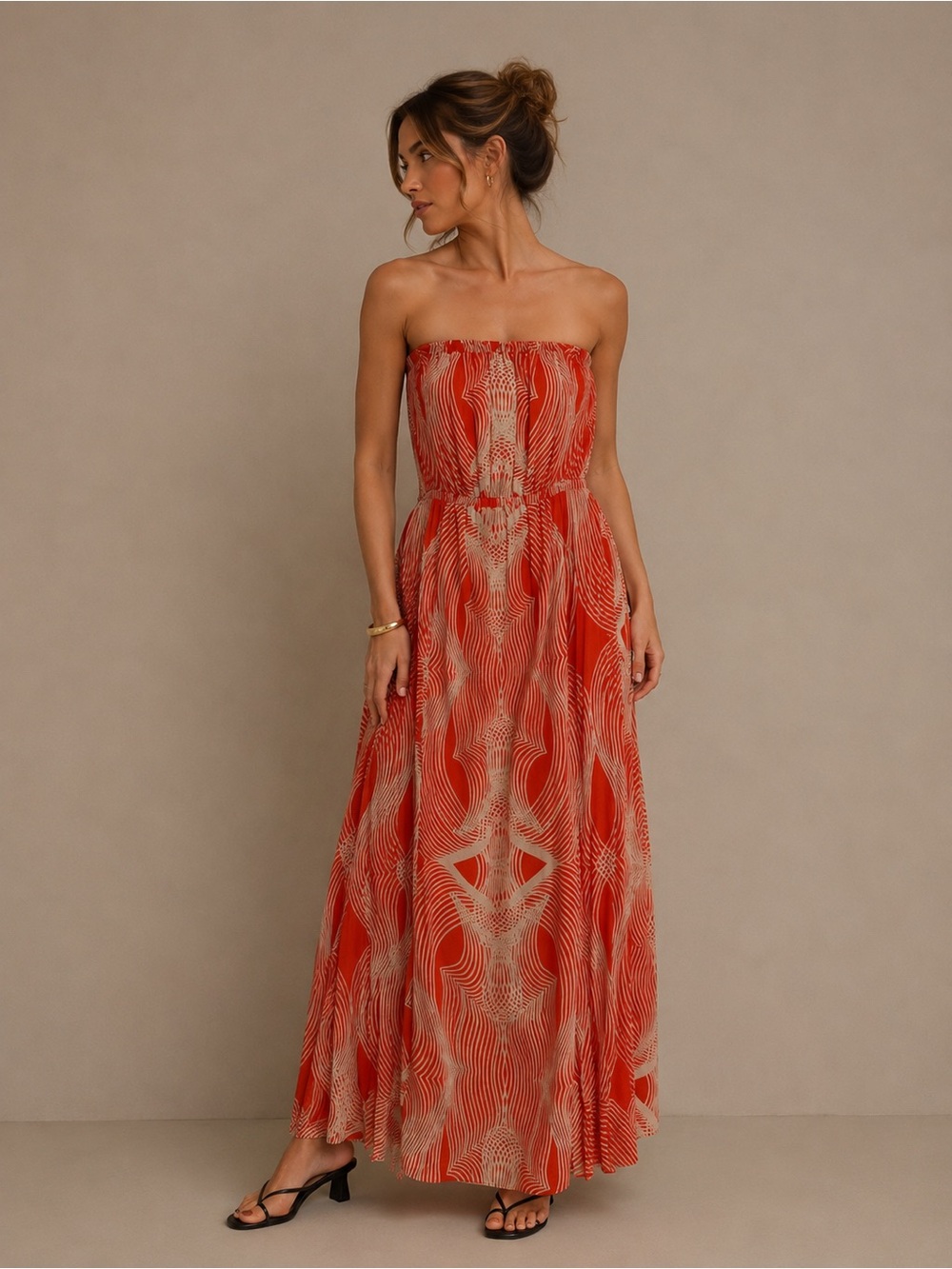 Anthropologie Leifsdottir Strapless Coral & Orange Boho Dresses Size 4 - Picture 1 of 6